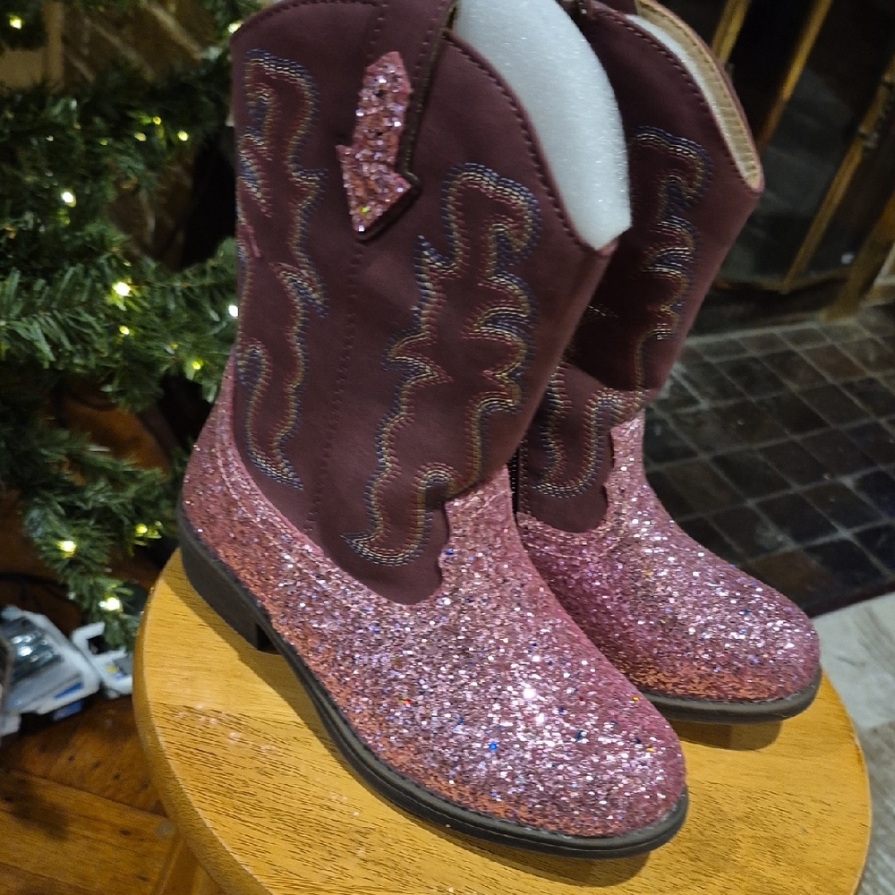 NEW--Pink Glitter Cowboy Boots